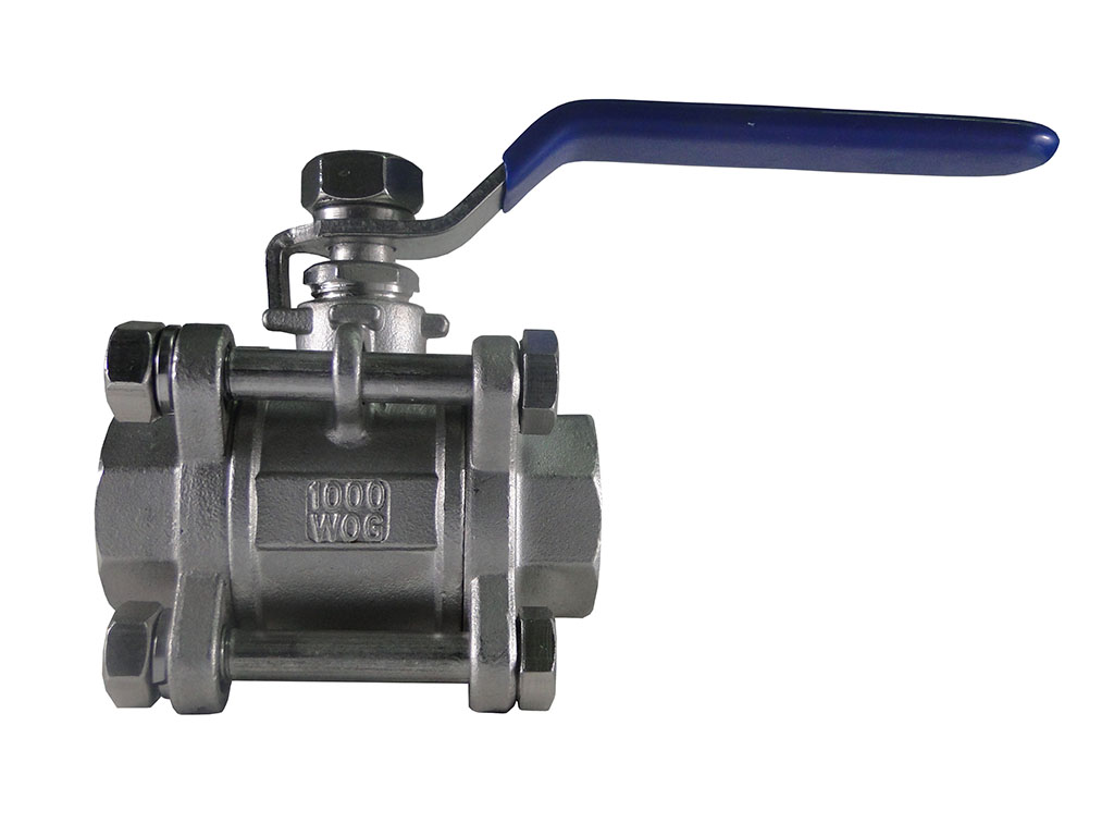 Valvula tipo bola en acero inoxidable, serie 304, 3 piezas, 1000WOG-A